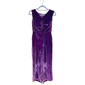 GORGEOUS Rebecca Taylor Bordeaux Ruched Velvet Sleeveless‎ Wide Leg Jumpsuit